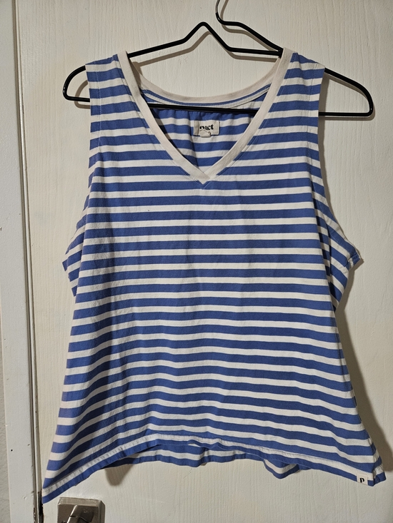 Pact Tops - Pact Blue and White Softspun Striped V-Neck Tank Top